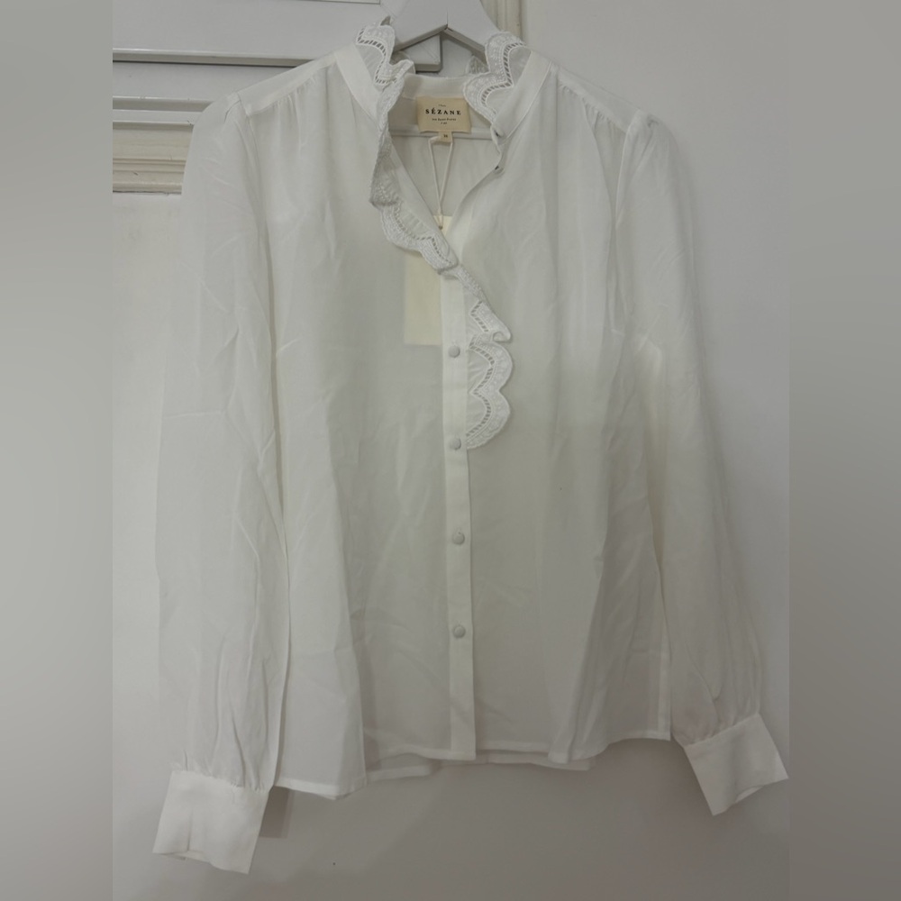 Sezane White Chlo 100% Silk Blouse - Picture 4 of 6